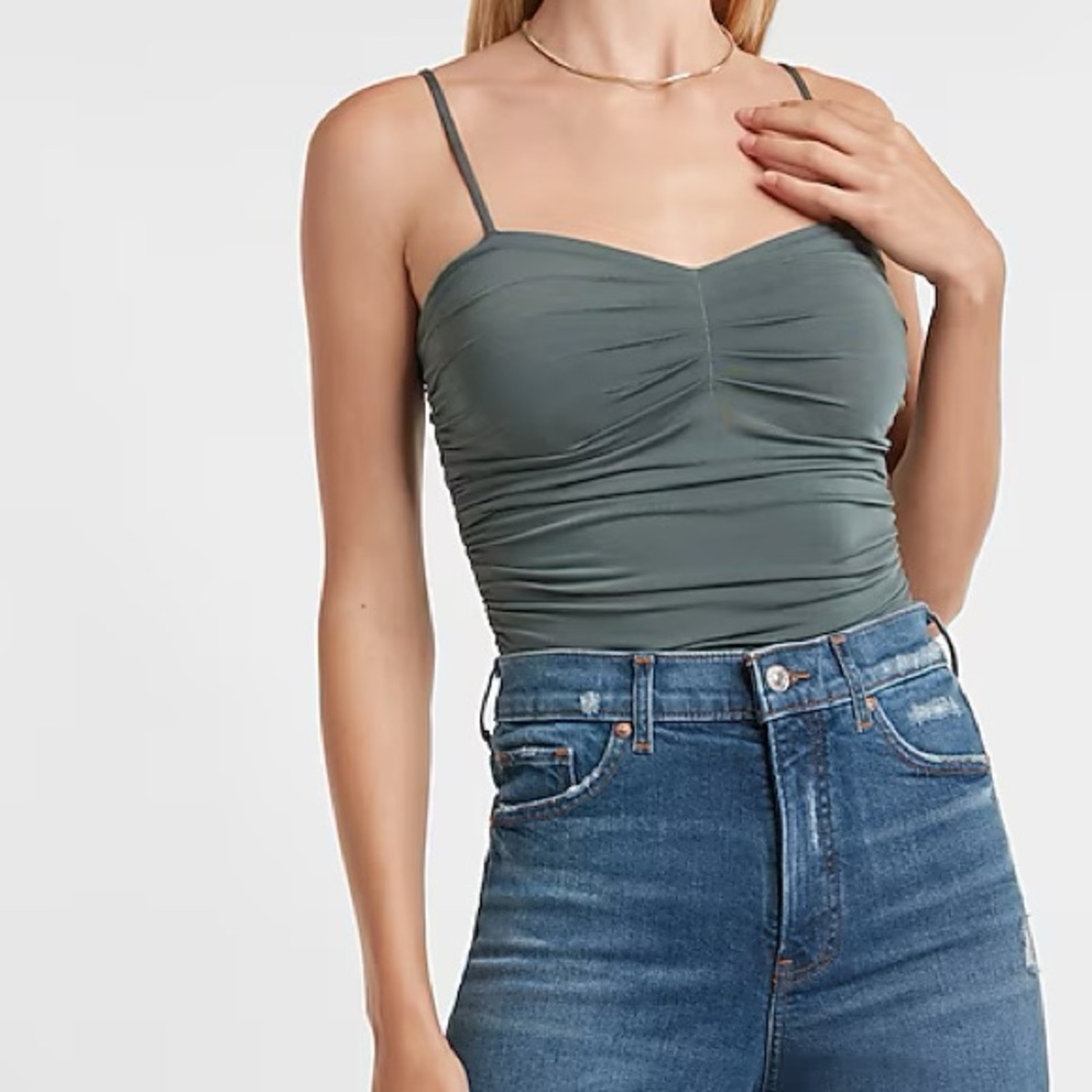 Express Olive Ruched Bodysuit
